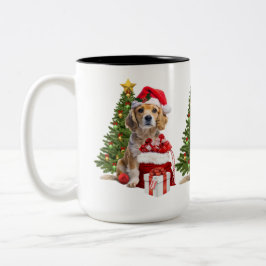 Kersthond met kerstmuts   tweekleurige koffiemok