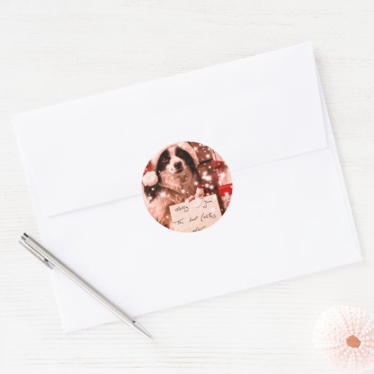 KERSTHOND MET Santa hat STICKER (Envelop)