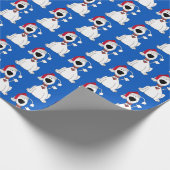 Kersthond op blauw cadeaupapier (Hoek)