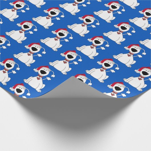 Kersthond op blauw cadeaupapier (Hoek)