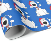 Kersthond op blauw cadeaupapier (Rol Hoek)