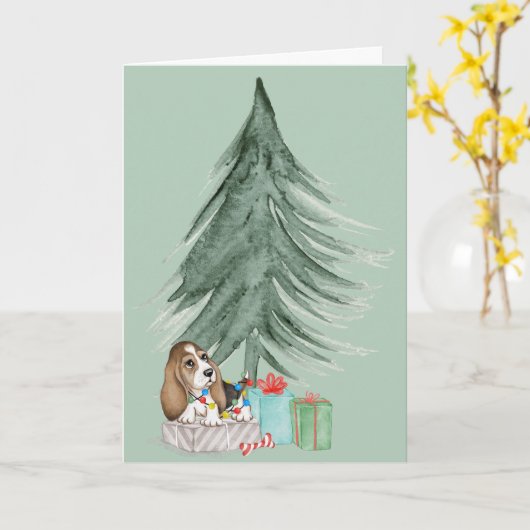 kersthond op cadeau kaart (Gele Bloem)