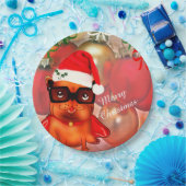 Kersthond op kerstbal achtergrond papieren bordje (Feest)