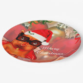Kersthond op kerstbal achtergrond papieren bordje (Gekanteld)