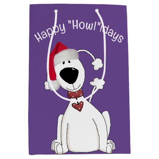 Kersthond op Paarse Medium Cadeauzakje (Voorkant)