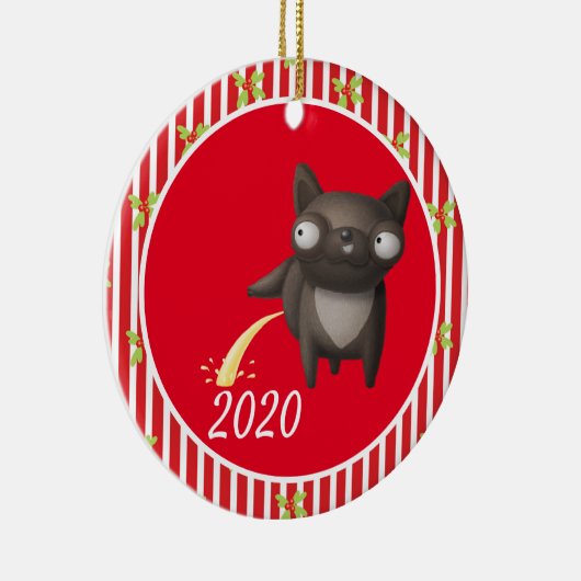 Kersthond Peeing Covid Funny 2020 Keramisch Ornament (Rechts)