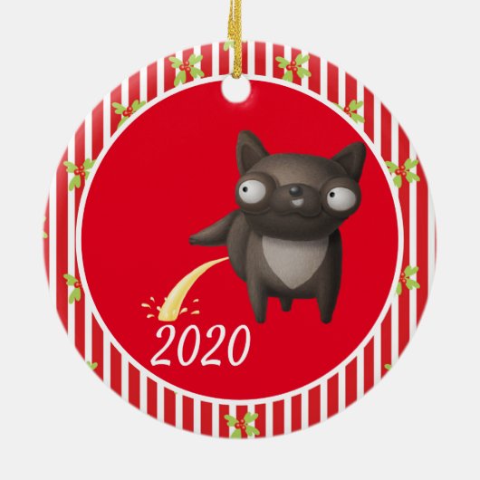 Kersthond Peeing Covid Funny 2020 Keramisch Ornament (Achterkant)