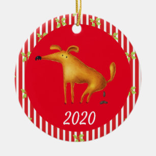 Kersthond Poepend Corona Grappig 2020 Keramisch Ornament