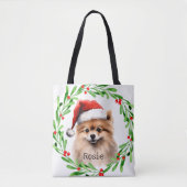 Kersthond Pommerse Feestdagen Pet Decor Tote Bag (Voorkant)