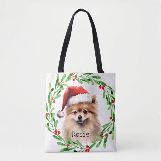 Kersthond Pommerse Feestdagen Pet Decor Tote Bag (Voorkant)