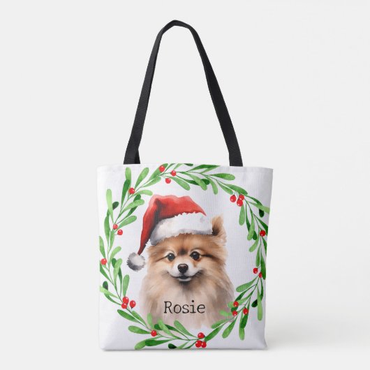 Kersthond Pommerse Feestdagen Pet Decor Tote Bag (Achterkant)