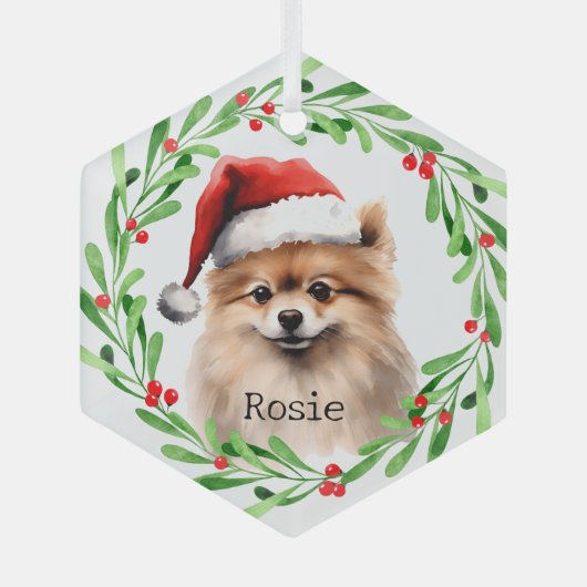 Kersthond Pommerse Feestdagen Pet Glas Ornament (Voorkant)