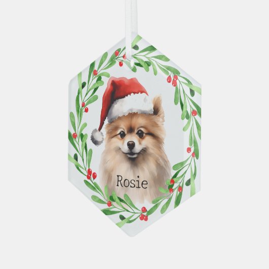 Kersthond Pommerse Feestdagen Pet Glas Ornament (Voorkant links)