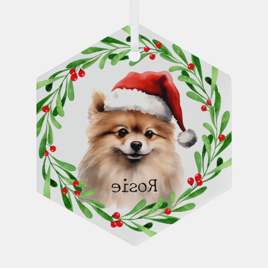 Kersthond Pommerse Feestdagen Pet Glas Ornament (Achterkant)