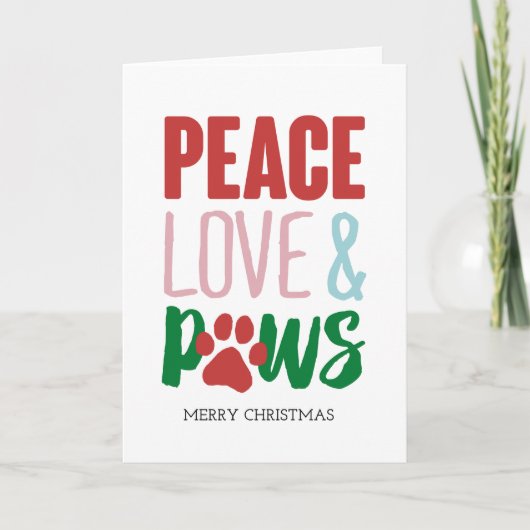 Kersthond Puns Santa Dogs Peace Love and Paws Kaart (Voorkant)