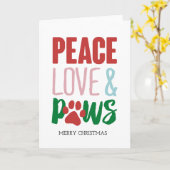 Kersthond Puns Santa Dogs Peace Love and Paws Kaart (Gele Bloem)