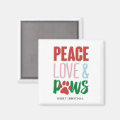 Kersthond Puns Santa Dogs Peace Love and Paws Magneet (Voorkant / Achterkant)