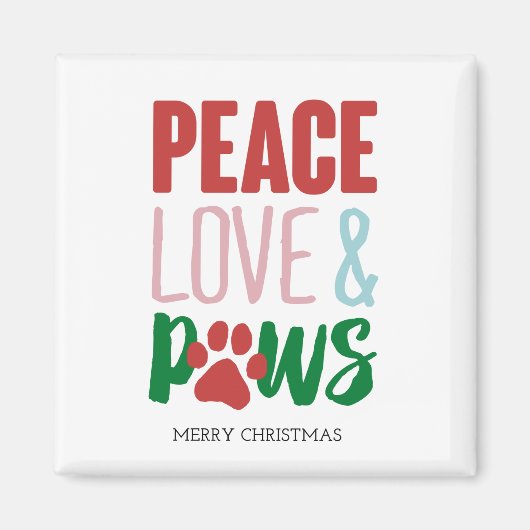 Kersthond Puns Santa Dogs Peace Love and Paws Magneet (Voorkant)