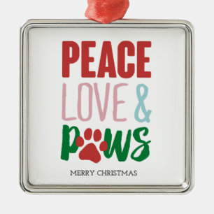 Kersthond Puns Santa Dogs Peace Love and Paws Metalen Ornament