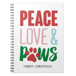 Kersthond Puns Santa Dogs Peace Love and Paws Notitieboek