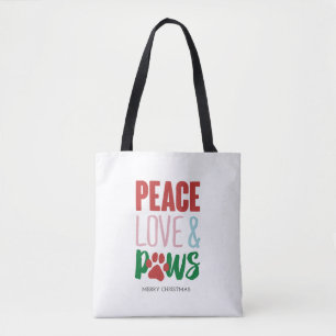 Kersthond Puns Santa Dogs Peace Love and Paws Tote Bag