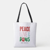 Kersthond Puns Santa Dogs Peace Love and Paws Tote Bag (Achterkant)
