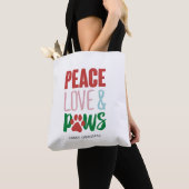 Kersthond Puns Santa Dogs Peace Love and Paws Tote Bag (Dichtbij)