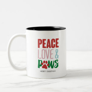 Kersthond Puns Santa Dogs Peace Love and Paws Tweekleurige Koffiemok