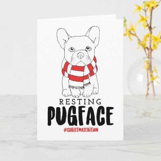 Kersthond Puns Santa Dogs Resting Pug Face Kaart (Gele Bloem)