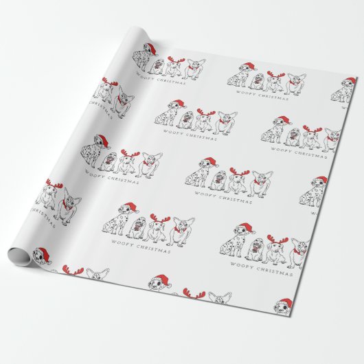 Kersthond Puns Santa Dogs Woofy Kerstmis Cadeaupapier (Uitgerold)