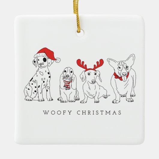 Kersthond Puns Santa Dogs Woofy Kerstmis Keramisch Ornament (Voorkant)