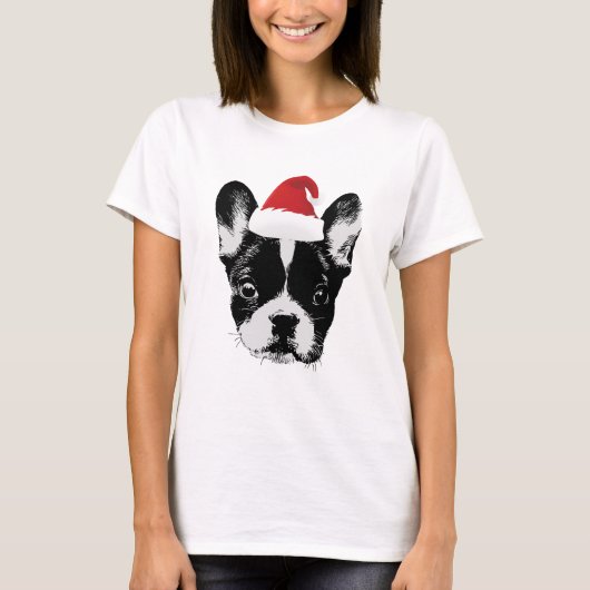 Kersthond Santa Frenchie T-shirt (Voorkant)