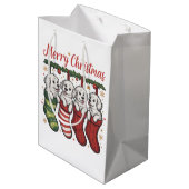 Kersthond Schattige Puppies in Sokken Retro Kerstm Medium Cadeauzakje (Achterkant Gekanteld)