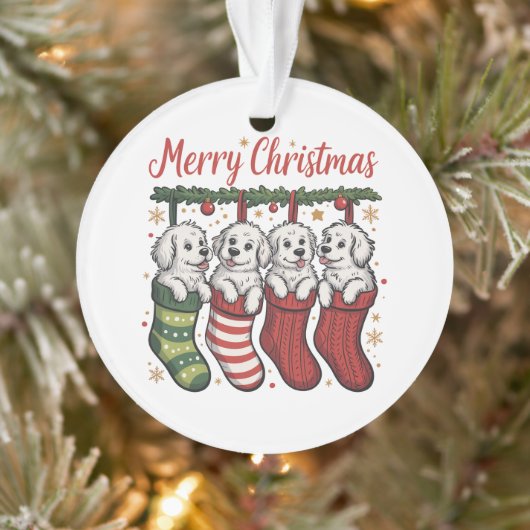 Kersthond Schattigee Puppies in Kousen Retro Xmas Ornament (Boom)