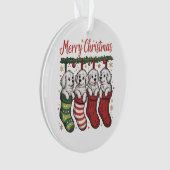 Kersthond Schattigee Puppies in Kousen Retro Xmas Ornament (voorkant)