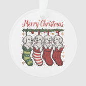 Kersthond Schattigee Puppies in Kousen Retro Xmas Ornament (voorkant)