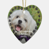 Kersthond schildert afdrukken op persoonlijke foto keramisch ornament (Links)