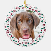 Kersthond schildert afdrukken op persoonlijke foto keramisch ornament (Achterkant)