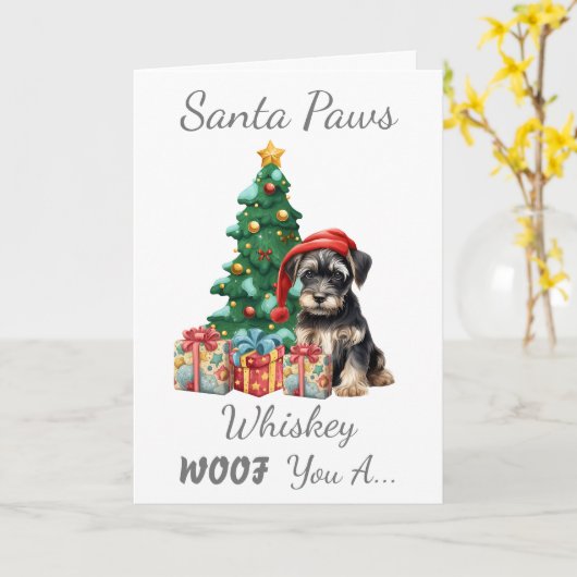  kersthond Schnauzer Kaart (Gele Bloem)