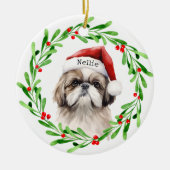 Kersthond Shih Tzu Santa Feestdagen Pet Keramisch Ornament (Voorkant)