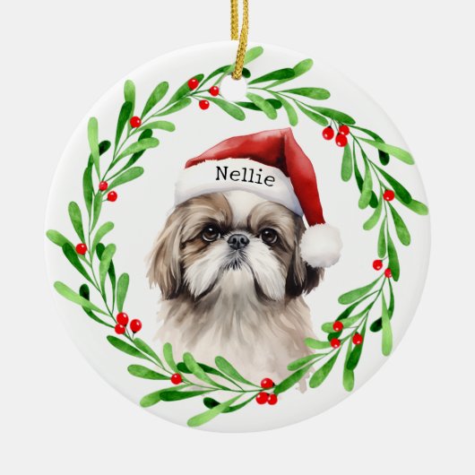Kersthond Shih Tzu Santa Feestdagen Pet Keramisch Ornament (Voorkant)
