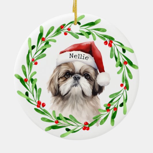 Kersthond Shih Tzu Santa Feestdagen Pet Keramisch Ornament (Achterkant)