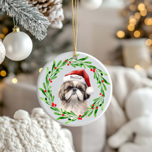 Kersthond Shih Tzu Santa Feestdagen Pet Keramisch Ornament