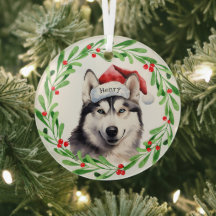 Kersthond Siberische Husky Santa Hat Vakantie
