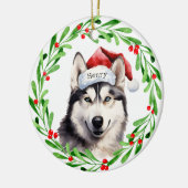 Kersthond Siberische Husky Santa Hat Vakantie Keramisch Ornament (Links)