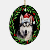 Kersthond Siberische Husky Santa Hat Vakantie Keramisch Ornament (Rechts)