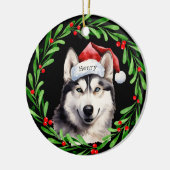 Kersthond Siberische Husky Santa Hat Vakantie Keramisch Ornament (Links)