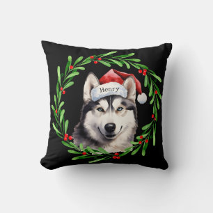 Kersthond Siberische Husky Santa Hat Vakantie Kussen