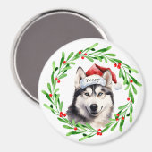 Kersthond Siberische Husky Santa Hat Vakantie Magneet (Voorkant / Achterkant)