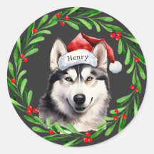 Kersthond Siberische Husky Santa Hat Vakantie